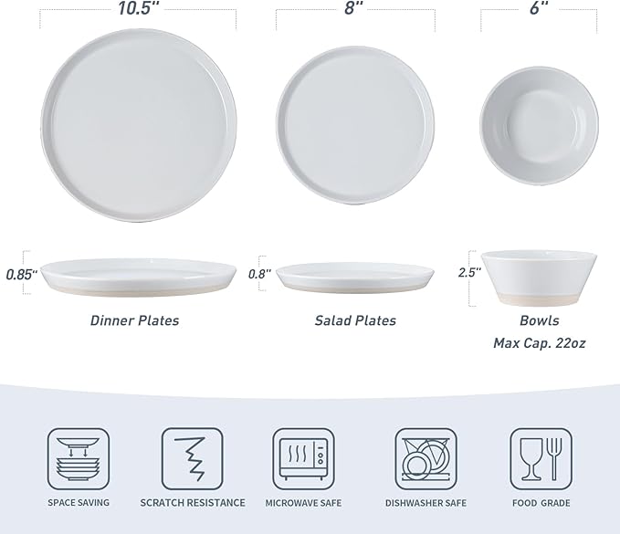 Famiware Saturn Dinnerware Sets for 8, 24 Pieces Stoneware Plates and Bowls Dish Set - Chip and Scratch Resistant, Microwave and Dishwasher Safe Tableware, Multi-color