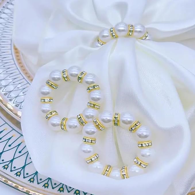 Petyoung 100Pcs Pearl Napkin Rings Set, Golden Elegant Pearl Napkin Holders, Delicate Serviette Buckles Napkin Rings for Wedding Thanksgiving Party Dinner Daily Table Decoration and Use