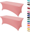 2Pack 8FT Table Cloth for Rectangular Fitted Events Stretch Pink Table Covers Washable Spandex Tablecloth Protector for Party, Wedding, Cocktail, Banquet, Festival