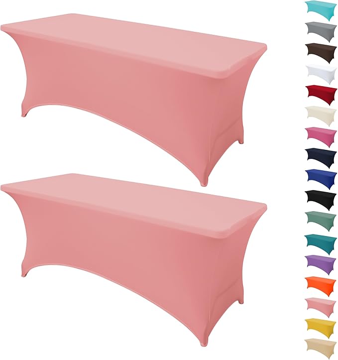 2Pack 6FT Table Cloth for Rectangular Fitted Events Stretch Pink Table Covers Washable Spandex Tablecloth Protector for Party, Wedding, Cocktail, Banquet, Festival