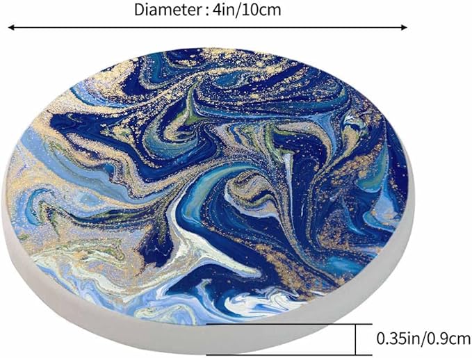 Blue and Gold Liquid Marble Coasters for Drinks 2 Pack Ink Marbling Fluid Splash Beautiful Blue Acrylic Tabletop Protection Kitchen and Coffee Table Décor & Accessories,Set of 2