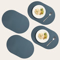 Steel Blue Oval Silicone Placemats Set of 4 – Heat Resistant, Waterproof, Easy to Clean Non-Slip Modern Dining Table Mats – Premium Leather Textured Japandi Kitchen Decor
