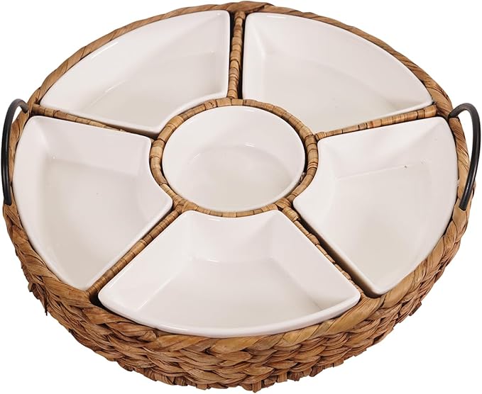 Serving Tray and Platters, 7-Set Gold Platters for Parties, 15.5 x 15.5 inches, Divided Serving Trays & Portable Handle for Home Dining, Gift Box Packaging.
