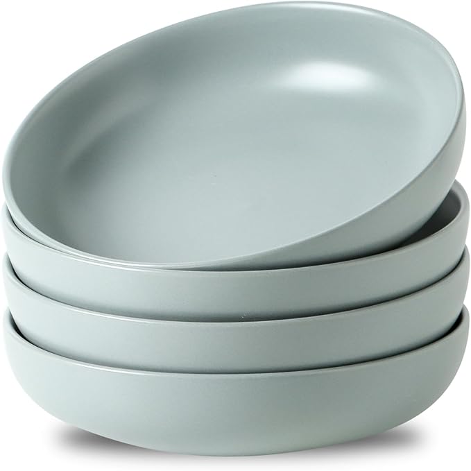 Pasta Bowls Set of 4, Stoneware 34 oz Salad Bowls, Ceramic Bowl Plates for Pasta, Salad, Fruit, Cereal, Soup, Pottery Bowls for Kitchen, Microwave & Dishwasher Safe, Pebble Gray