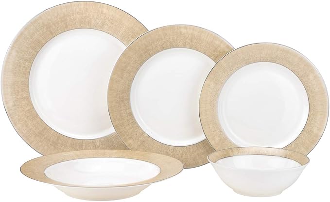 EURO Porcelain 20-pc. Dinner Set Service for 4, 24K Gold-plated Luxury Bone China Tableware ("Marilyn" 6480-20Y)