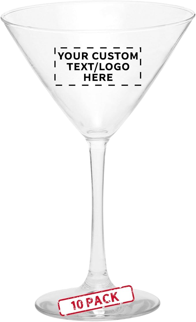 Custom Martini Glasses by ARC 10 oz. Set of 10, Personalized Bulk Pack - Perfect for Hotel, Bar, Restaurant or Lounge - Clear