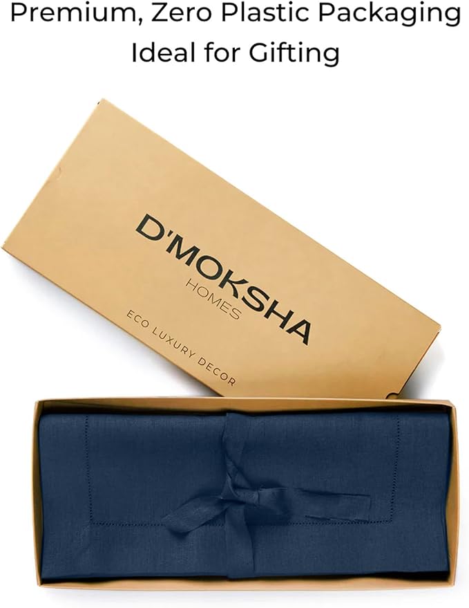 D'Moksha Homes Linen Navy Blue Table Runner 36 Inches - 100% Pure Linen Small Table Runner 14 x 36 Inch Ideal for Dresser, Coffee Tables, Easter - Classic Hemstitch