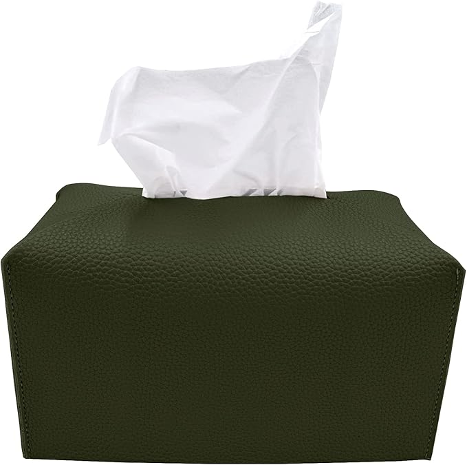 Carrotez Tissue Box Cover, [Refined] Modern PU Leather Rectangular Tissue Box Holder - Decorative Holder/Organizer for Bathroom Vanity Countertop, Night Stands, Office Desk 9.5"X5"X5" - Khaki