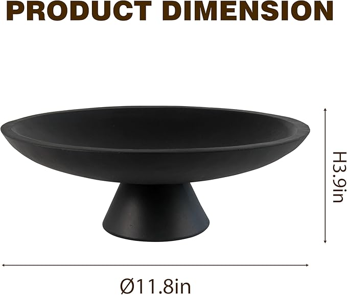 Large Modern Decorative Bowl for Home Decor Fruit Organic Catch All Key Kitchen Entryway Shelf Coffee Table With Pedestal,Black