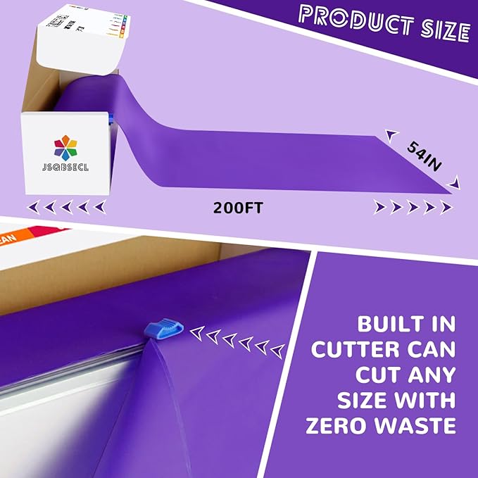 54 Inch X 200 Feet Plastic Table Cover Roll with Convenient Slide Cutter,Disposable Plastic Table Cloth Roll with Cut-to-Size Design for Weddings, Banquets, Parties (Purple)