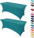 2Pack 4FT Table Cloth for Rectangular Fitted Events Stretch Emerald Green Table Covers Washable Spandex Tablecloth Protector for Party, Wedding, Cocktail, Banquet, Festival