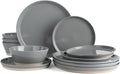 Famiware Saturn Dinnerware Sets for 4, 12 Pieces Stoneware Plates and Bowls Dish Set - Chip and Scratch Resistant, Microwave and Dishwasher Safe Tableware, Dark Gray