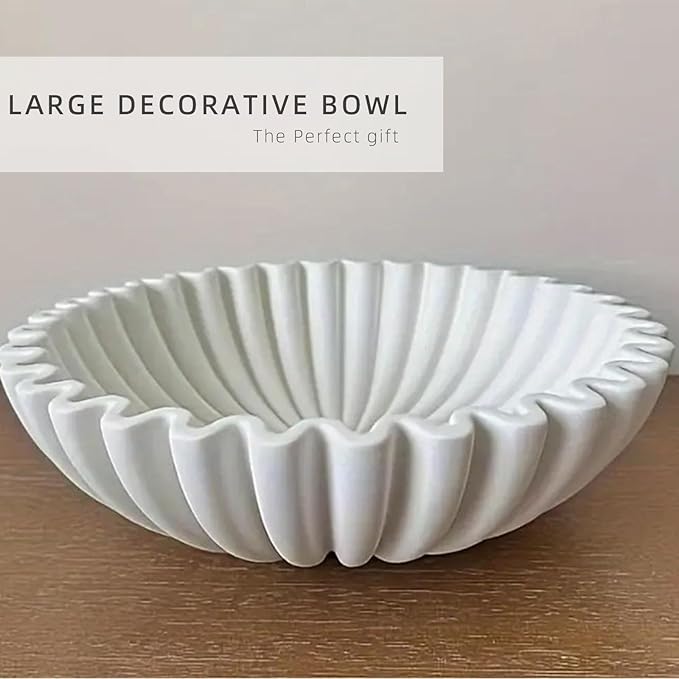 Large Decorative Bowl,White Decorative Bowls for Home Decor - Ruffle Decor - Fluted Bowl - Scalloped Bowl-Stylish Key for Entry Table