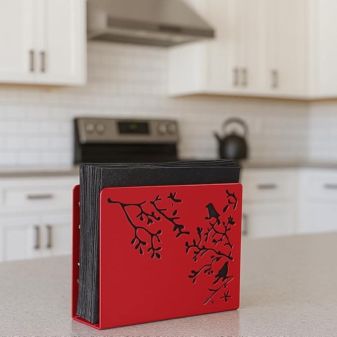 Mango Steam Tabletop Napkin/Tissue & Letter Holder for Home, Kitchen, Restaurants (Songbird, Red)