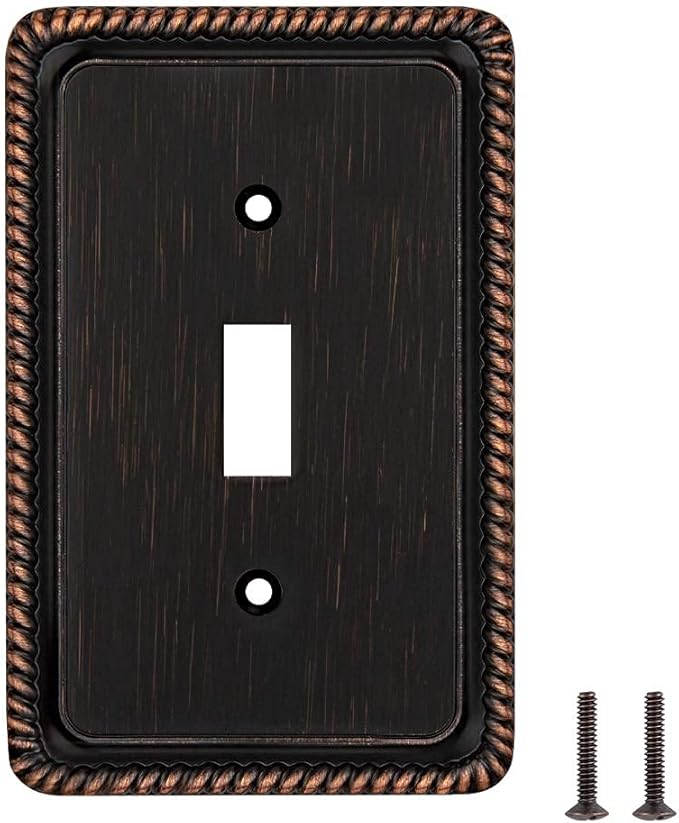 Henne Bery Rope Edge Decorative Wall Plate Switch Plate Outlet Cover (Single Toggle, 2 Pack, Aged Bronze)