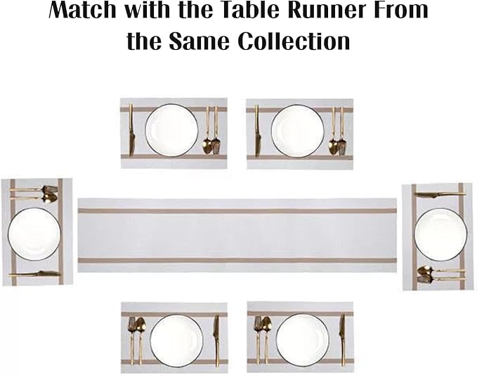 FAVE Placemats Set of 12 White Placemats Woven with Golden Thread Vinyl Place Mats Heat Resistant Table Mats Set of 12 for Wedding, Banquet, Birthday, Party, Restaurant(White, 12"x18"-12PCS)