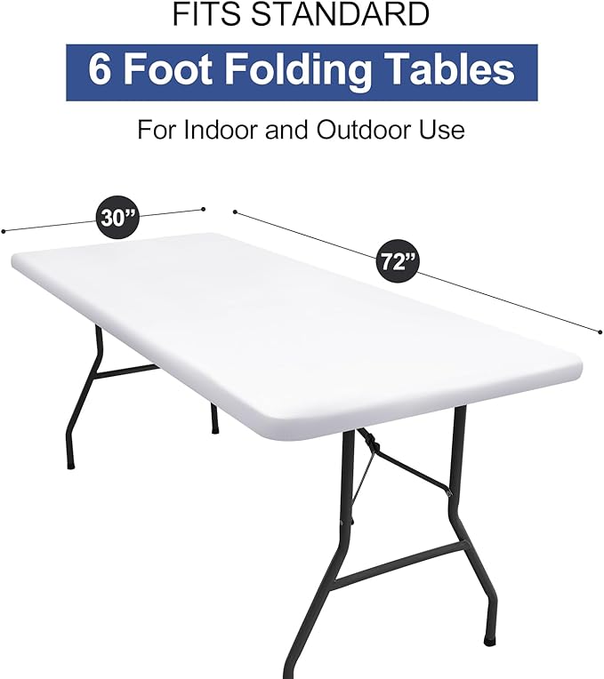 homing 2 Pack Rectangle Table Cloth, Elastic Fitted Fabric Tablecloth Fits for 6 Foot Folding Tables, Washable Table Cover for Picnic, Camping, Indoor & Outdoor (White, 30" x 72")