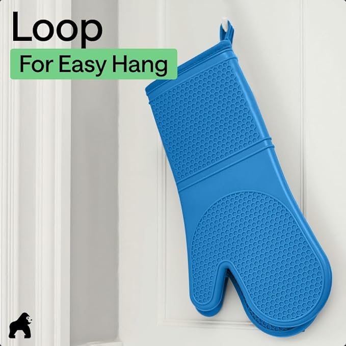 GORILLA GRIP BPA-Free Soft Silicone Oven Mitts, Heat Resistant and Waterproof Cooking Gloves, Thick Cotton Lining, Flexible Gripping for Baking Grilling, Kitchen Potholders Set of 2, 12.5x8.3, Aqua