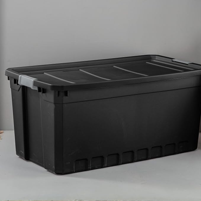 Sterilite 12-Pack Plastic Storage Bins with Lids, Stackable Containers, 50 Gallon, Black