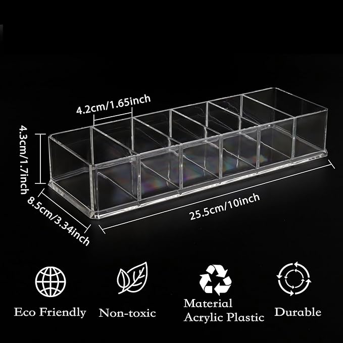 Nsmykhg 4 Pack Clear Acrylic Makeup Compact Organizer - 6 Slots Vanity Organizer for Eyeshadow Palette, Lipstick & Cosmetics, Drawer Makeup Organizer Holder (10 x 3.5 x 1.9 inches)