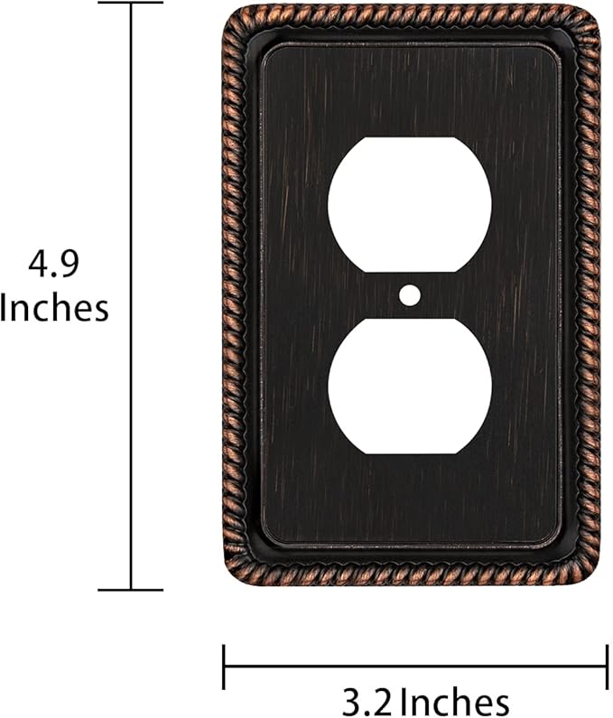 Henne Bery Rope Edge Decorative Wall Plate Switch Plate Outlet Cover (Single Duplex, 2 Pack, Aged Bronze)
