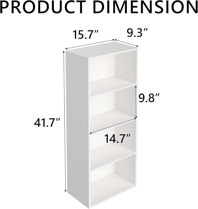 Wooden 4 Cube Storage Organizer, 4 Tier Tall Modern Bookshelf Freestanding Storage Display Organizer, Versatile Cubes Shelf and Cubby Unit for Living Room, Bedroom, Home Office 15.7inch