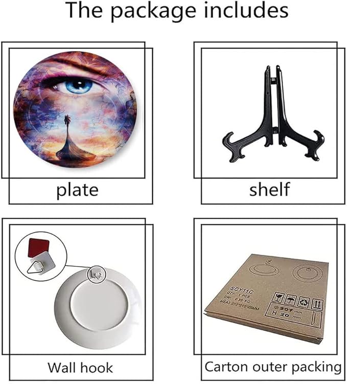 Decorative Plates, Viking Print Ornament, Boat On The Beach and Woman Eye Boat with, 8 Inch, 1 Plate with 1 Display Stand, Multicolor