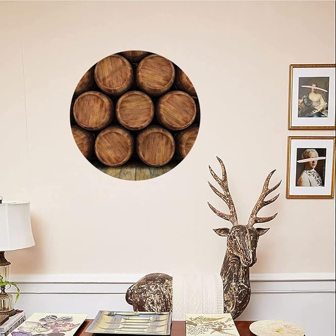 Ceramic Plates, Wine Decorative Ceramic Plates, Wall of Wooden Barrels, 6 Inch, Household Plates Decorative, Multicolor