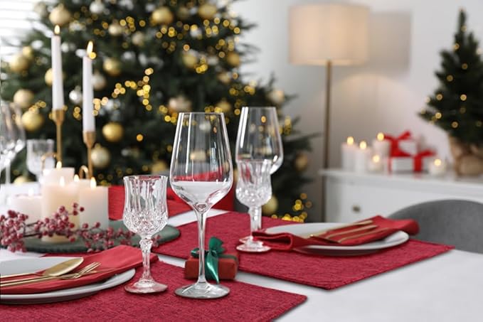 homing Cotton Linen Placemats Set of 6, Cloth Washable Farmhouse Dining Table Mats for Indoors & Outdoors, Easy to Clean, Red, 13 x 19 Inch