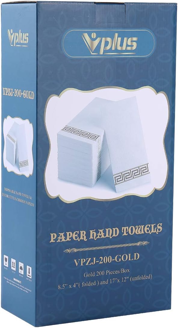 Vplus 200 PACK Guest Towels Disposable Bathroom, Decorative Bathroom Napkins, Soft and Absorbent Disposable Dinner Napkins Cloth Like for Kitchen, Parties, Weddings, Christmas Party（Gold)