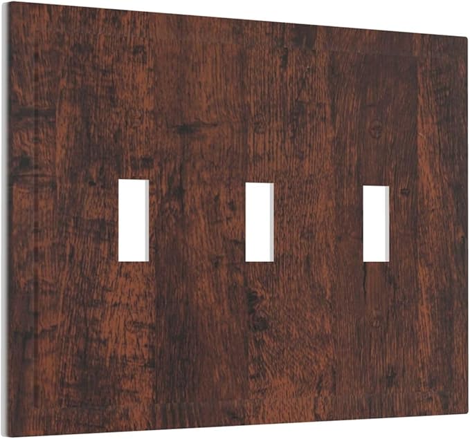 Light Switch Cover Brown Red Rustic Wood Grain Retro Farmhouse 3 Gang Wall Plate Triple Light Switch Plate Toggle Decorative Outlet Covers Electrical Switchplate for Farmhouse Cabin Decor