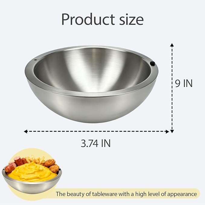 Dip Chiller Bowl Large 35oz Capacity Stainless Steel Double Walled Insulated Ice Serving Bowl Insulated Dip ice bowl Parties Salsa Condiments Salad & Food Hot or Cold Sauces Guacamole