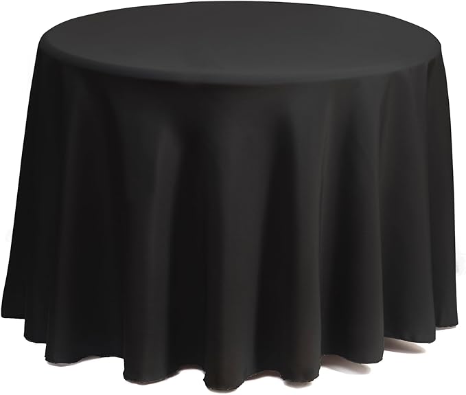 Gee Di Moda Round Tablecloth - 120 Inch Black Round Table Cloth for 60 to 96 Inch Round Tables - Heavy Duty Washable Fabric - for Buffet Table, Holiday Party, Dinner, Wedding & Baby Shower