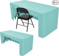 Nasitos 2 Pack Aqua 8ft Tablecloth Fitted - Open Back Folding Table Cover Washable and Wrinkle Resistant Tablecloth for Rectangular Table, Trade Show, Book Fair, Career Fair, Convention, Events