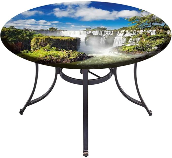 Small Round Tablecloth, Landscape Washable Polyester Table Cloth for, Majestic Waterfall River Argentinean Falls Natural, Fit Round Tables 61inch Diameter, for Xmas/Parties/Home, Multi