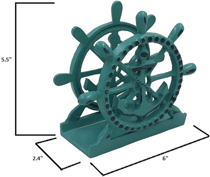 THDC Nautical Napkin Holder, Lunch, Dinner, Nautical Collection Napkin Holder, Made of Metal (Anchor Distressed Green)