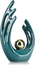 LCCCK 12" H Teal Gold Aesthetic Room Decor Accent, TV Stand Funky Table Centerpiece, Abstract Art Ceramic Statue and Sculpture, Teal Decor for Living Room, Bookshelf Decorative Objects, Shelf Decor
