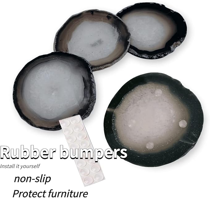 Gray Agate Coaster Drinks Crystal Cup Stone Coasters Set of 4 Geode Agate Slices with Rubber Bumpers for Coffee, Wine or Bar Glasses (4"-5")