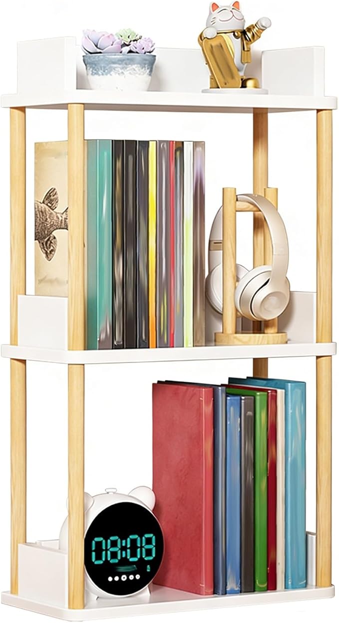 Desktop Organizer Shelf, Multi Tier Wood Tabletop Bookshelf, Space Saving Countertop Storage Rack for Office, Bedroom, Living Room(Warm White,19.6 * 7.8 * 26.7in)