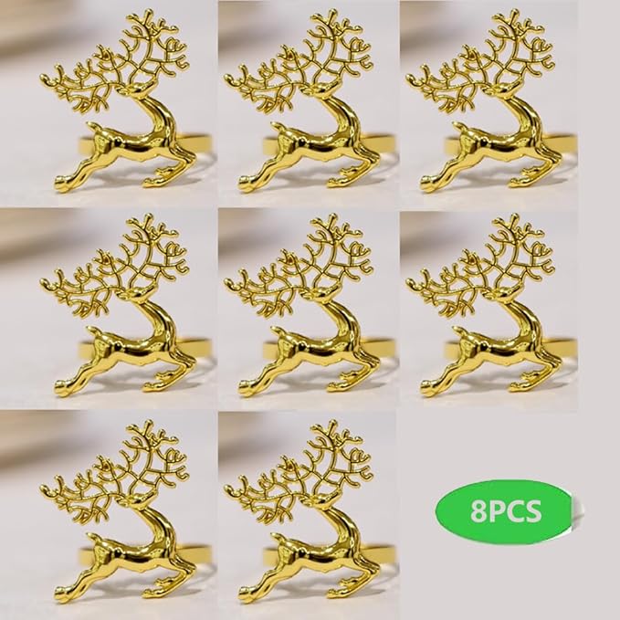 [New Napkin Rings Set of 8 Gold Set of 8 Napkin Rings Christmas, Holidays, Thanksgiving (Deer-3)