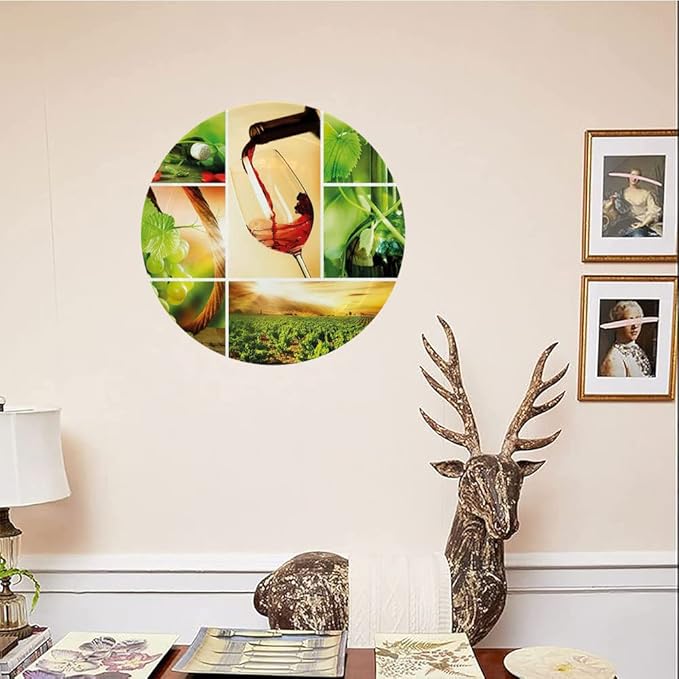 Ceramic Plates, Wine Decorative Ceramic Plates, Wine Tasting and Grapevine Collage Green Fresh, 7 Inch, for Dining, Parties, Wedding, Green Ruby Caramel