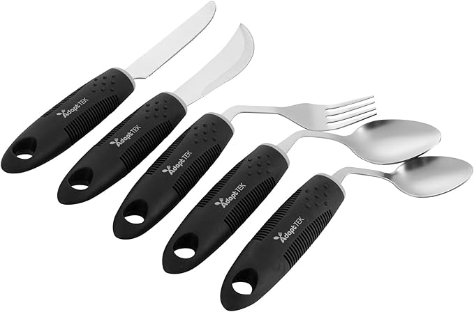 Restaurantware Adaptive Utensils - 1 count Stainless Steel, 9.84 x 5.12 x 1.57 Inches, Ergonomic Eating Aids, Non-Slip Utensil Set for Arthritis, Secure Grip Design, Black