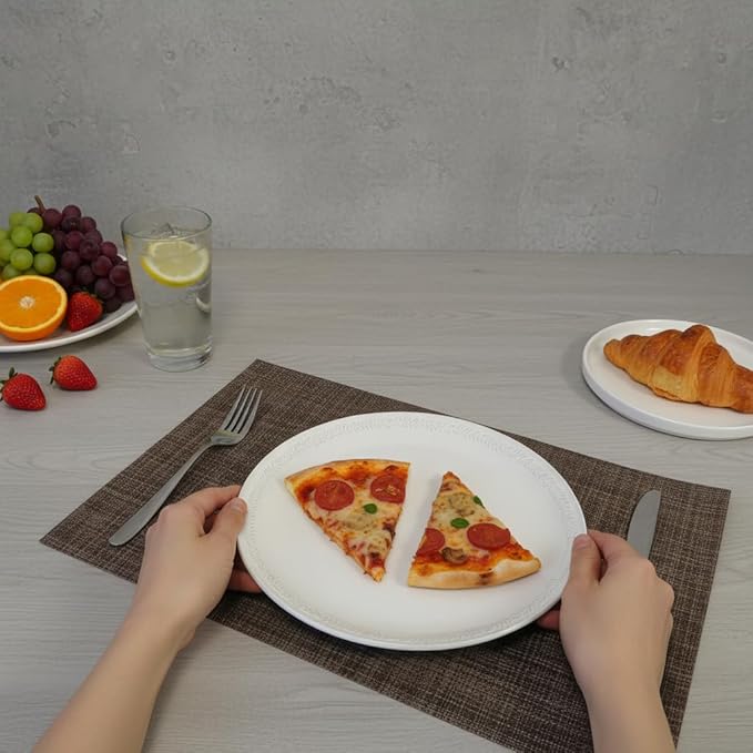 10 Inch Ceramic Dinner Plates Set of 4, Embossed Vintage White Dishes - Microwave & Dishwasher Safe Porcelain for Portion Control, Salad, Pasta - Scratch Resistant Farmhouse Dinnerware