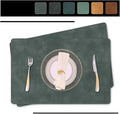 Faux Leather Eco-Friendly Dining Placemats with Rounded Corners-Set of 4,Oilproof&Wipeable Table Mats,Heat-Resistant&Non-Slip for Kitchen Table and Kids(Grey)