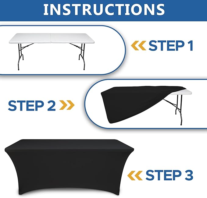 Spandex Table Cloths for 8 Foot Rectangle Tables-6 Pack Fitted Stretch Black Table Covers-Elastic Folding Tablecloths for Party, Vendor Booth Display, Banquet Buffet Event, Craft Trade Show