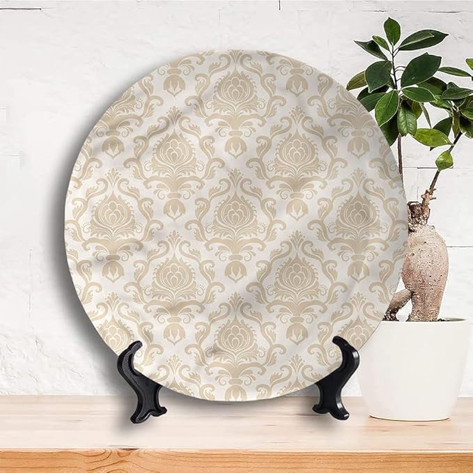 Ceramic Display Plate, Victorian Ceramic Hanging Decorative Plate, Flourishing Flowers Motif, 10 Inch, Household Custom Ceramic Plate, Golden