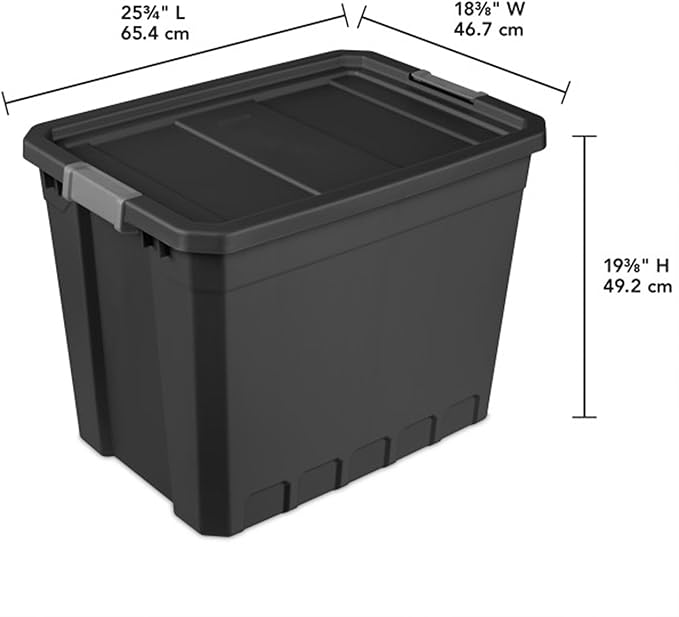 Sterilite 12-Pack Plastic Storage Bins with Lids, Stackable Containers, 27 Gallon, Black
