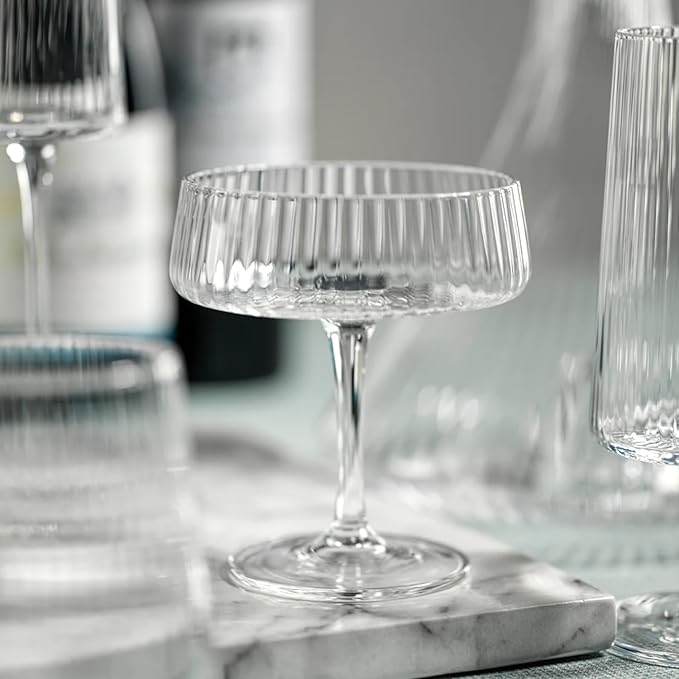 Zodax Bandol Fluted Textured Glasses or Stemware Sets of 2 or 4 (Martini S/4)
