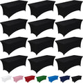 Pureegg Spandex Tablecloth 6ft - 12 Pack, Fitted and Tight Cloth for Rectangle Table, Wrinkle-Free and Stretch Table Cover for Party, Wedding, Banquet and Birthday, Black