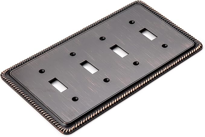 Henne Bery Rope Edge Decorative Wall Plate Switch Plate Outlet Cover (Quad Toggle, Aged Bronze)